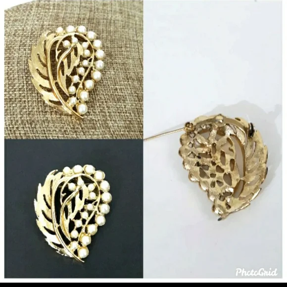 Vintage faux pearl Goldtone womens pin Jewelry - Picture 1 of 7